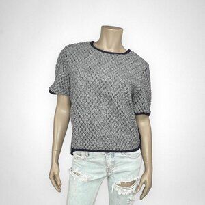 GRACIA Textured Wool‎ Blend Crop Gray Blouse L